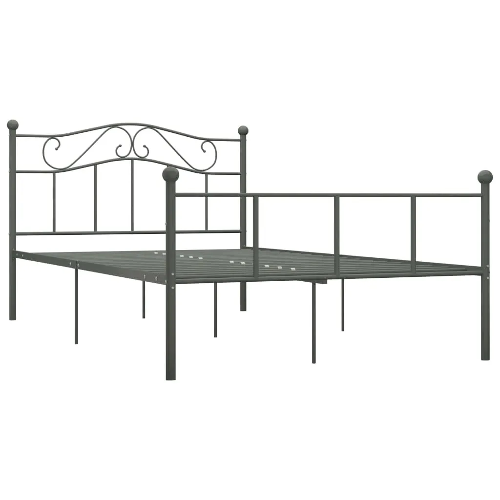 Lit Double 160x200 cm en Métal Gris - Sommier Intégré pour Chambre Adulte