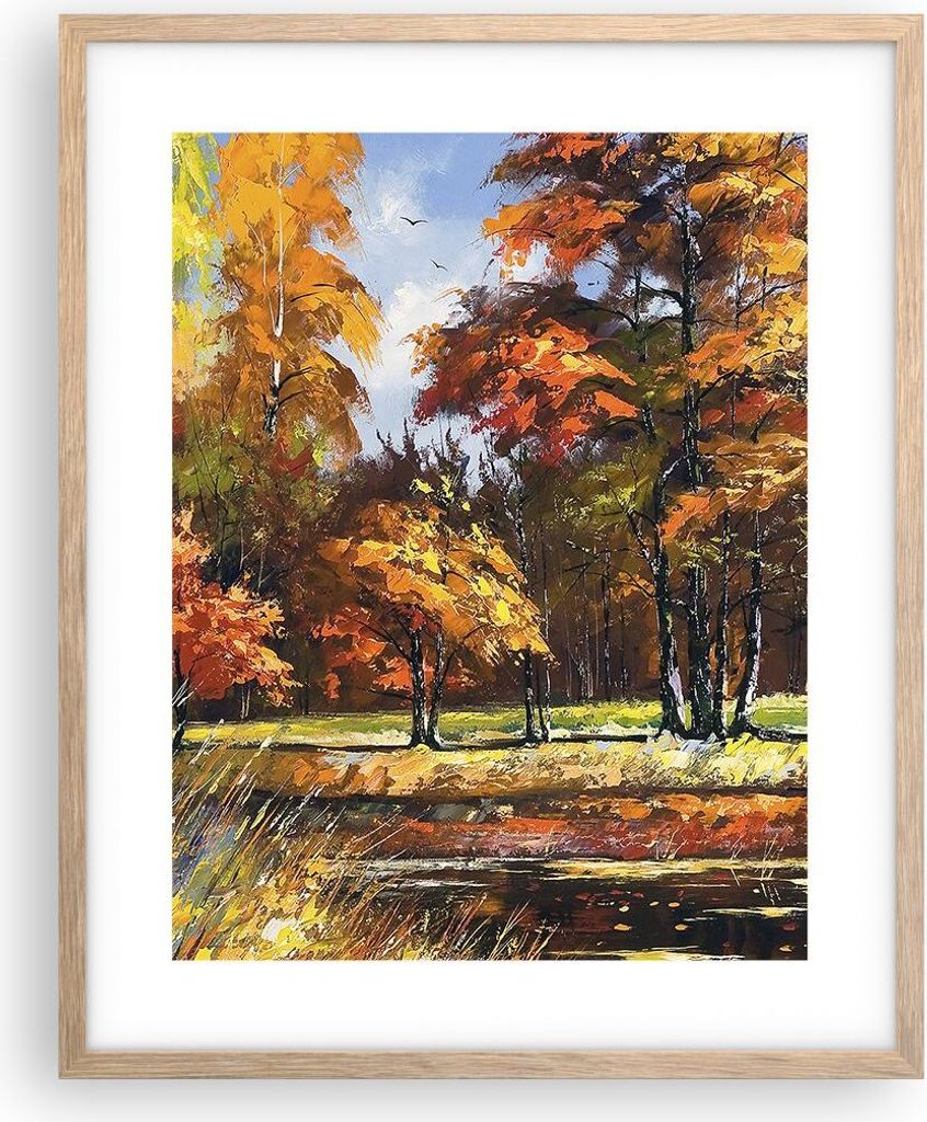 Gerahmtes Poster - Rahmen in heller Eiche - Park Herbst Produktbild 