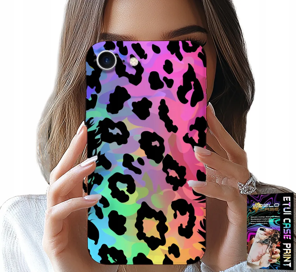 Custodia iPhone 7/8/SE2 Vetro Posteriore Leopardo Arcobaleno - Cover Antiurto