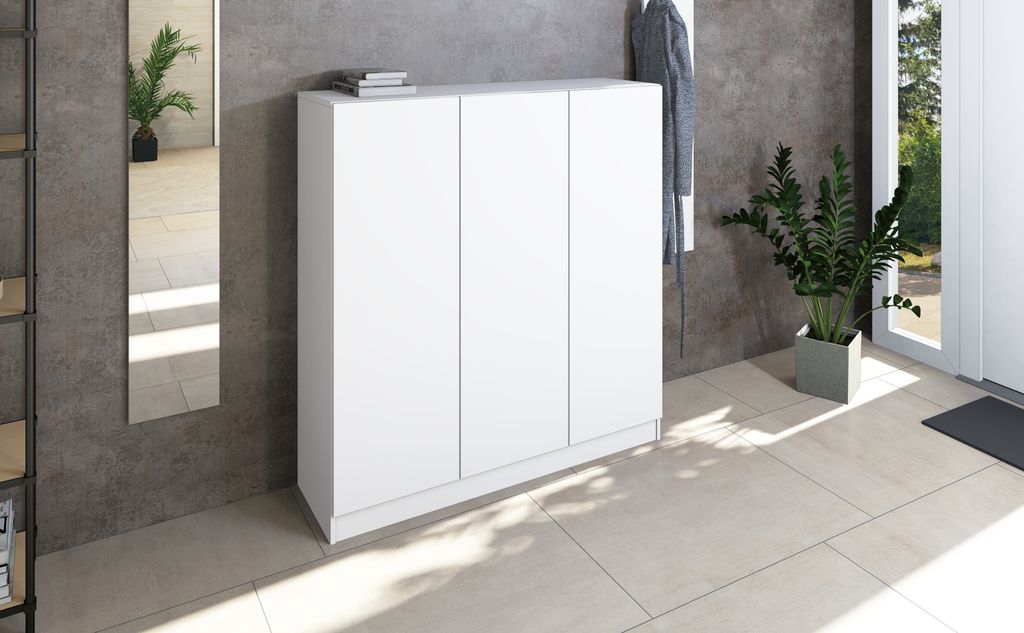 Schuhschrank, Kommode "Vaasa" 3-türig, weiß-matt