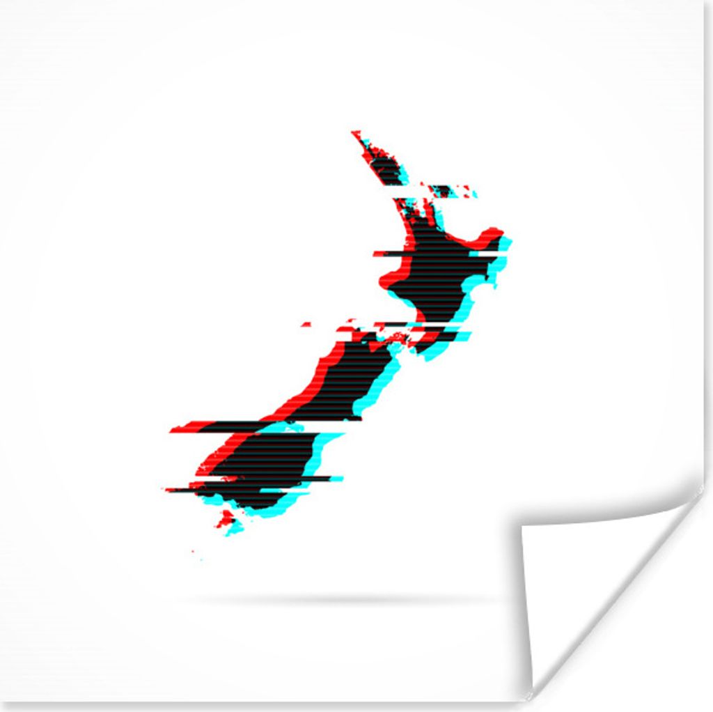 MuchoWow Poster Eine Illustration einer Karte von Neuseeland mit schockierender Wirkung 75x75 cm - Wand Dekoration