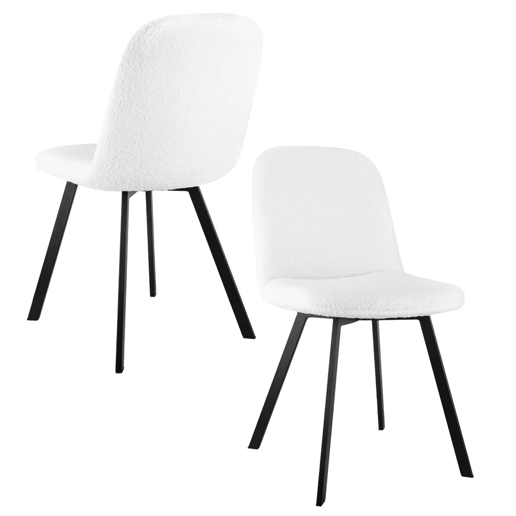 Chaises en tissu bouclé blanc matelassées lot de 4 design luxueux chic - 2