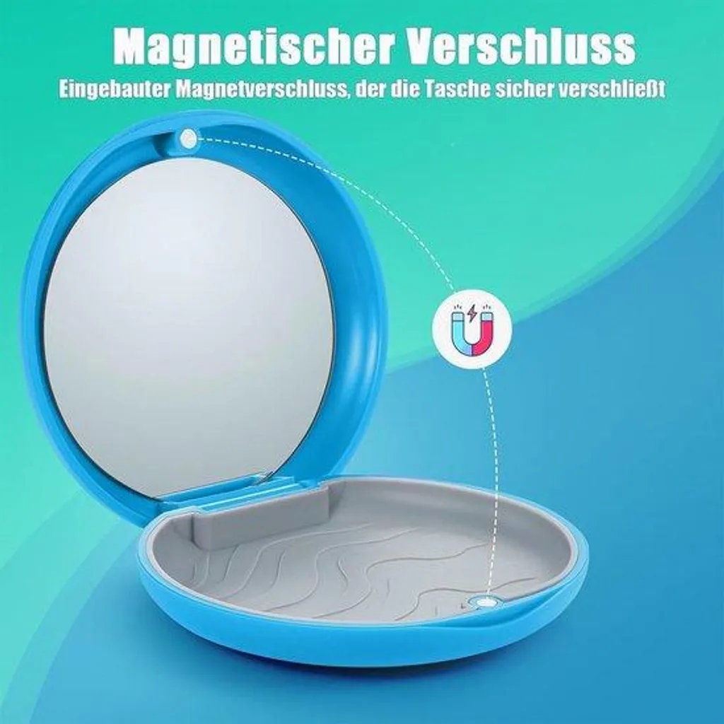 Étui de rangement pour appareil dentaire avec miroir intérieur bleu