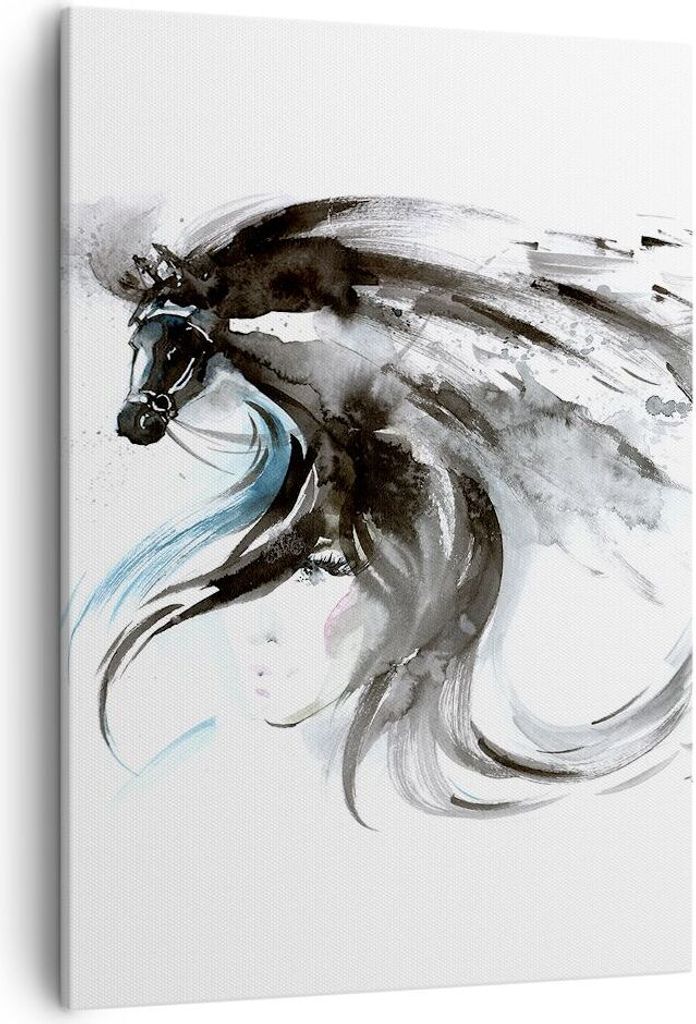 Bild auf Leinwand - Leinwandbild - Einteilig - Pferd Streifen Hengst Laufen - 50x70cm - Wand Bild - Wanddeko - Wandbilder - Leinwanddruck - Wanddek...