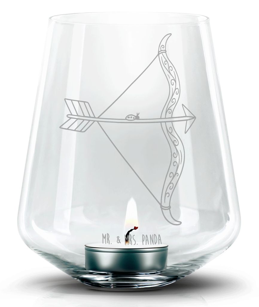 Mr. & Mrs. Panda Windlicht Glas Sternzeichen Schütze - Transparent - Geschenk, Geburtstag Dezember, Laterne, gravur, November, Stumpenkerzenhalter...