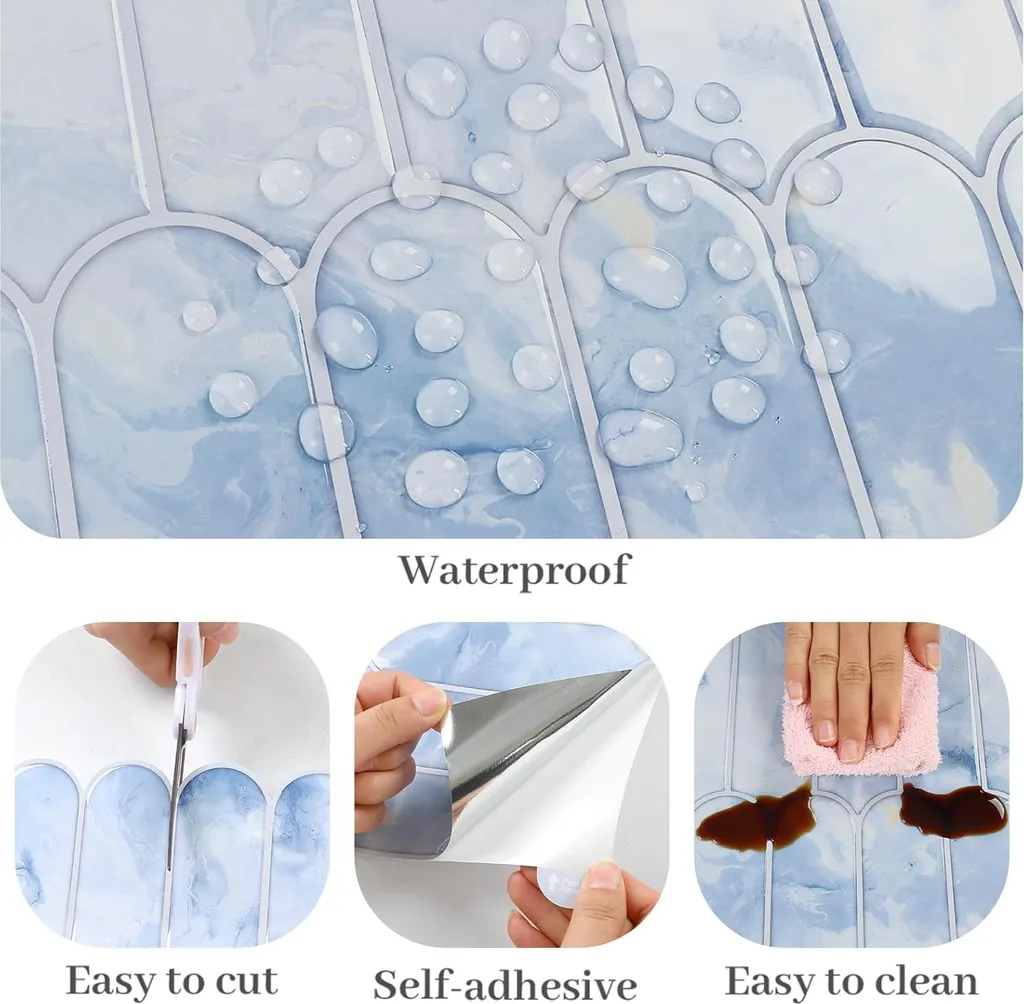 Pannelli Adesivi 3D Blu per Cucina e Bagno - 20 Pezzi 30,5x30,5 cm - 9