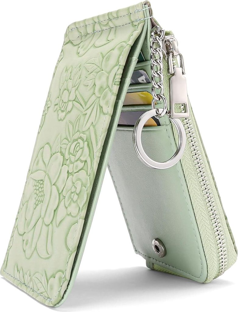 Geldbörse Damen, Portmonee Geldbeutel Portemonnaie klein Kreditkartenhalter mit Schlüsselanhänger, Münzfach mit Reißverschluss RFID-Schutz Kar...