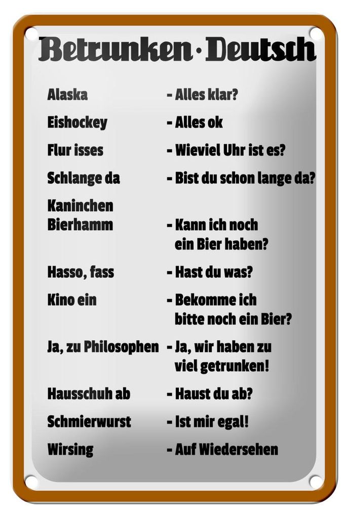 Blechschild Spruch 12x18cm Betrunken Deutsch