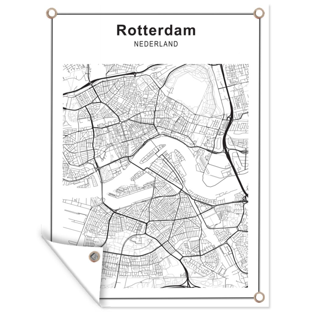 MuchoWow 30x40 cm Outdoor-Poster Gartendeko Sichtschutz Garten Poster für den Garten Stadtplan - Rotterdam - Schwarz und weiß