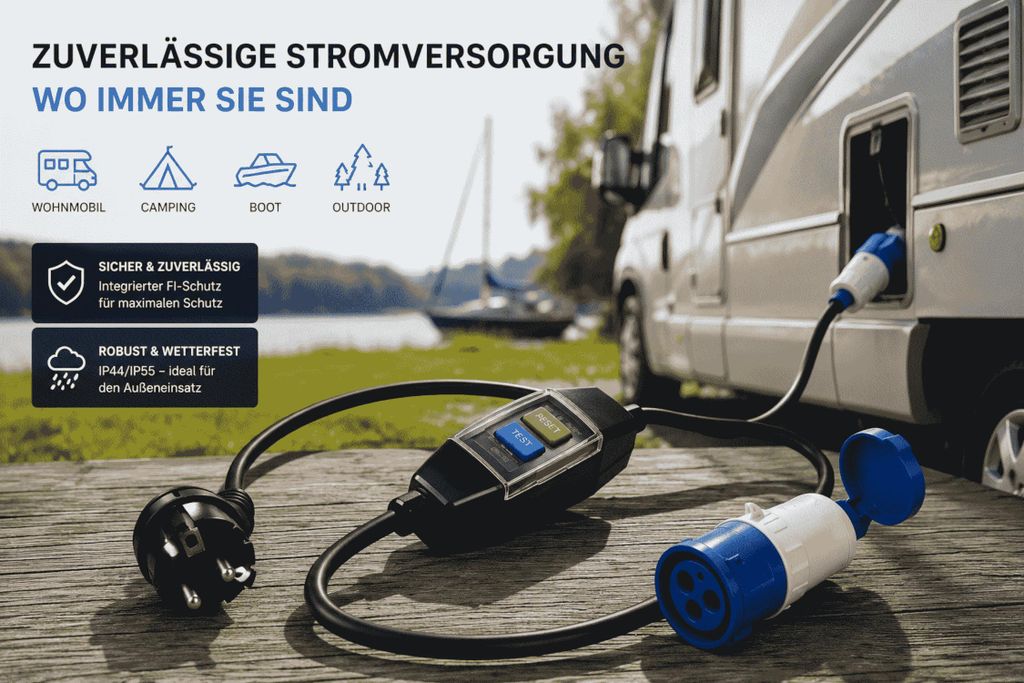 CEE Adapter mit FI Schutzschalter 230V, 3x2,5mm², 150cm – Produktbild 