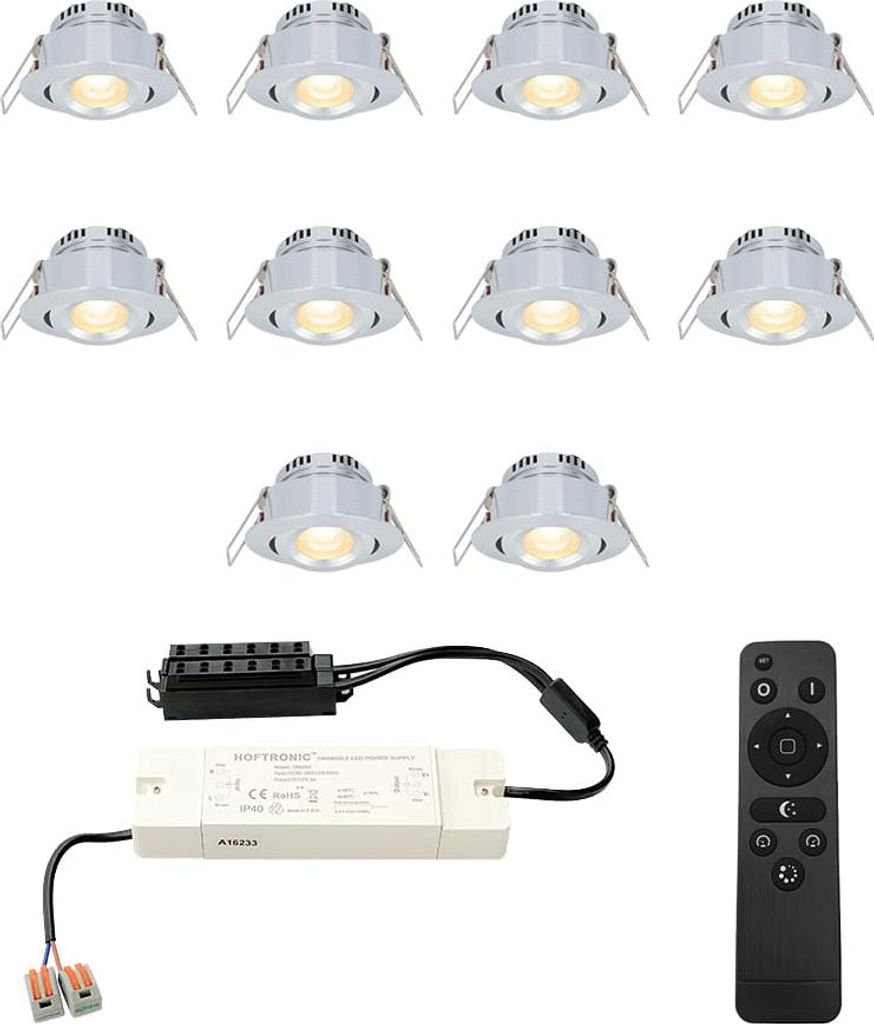 hoftronic LED Einbaustrahler Sienna 10x 3W 200lm 2700K IP44 Aluminium