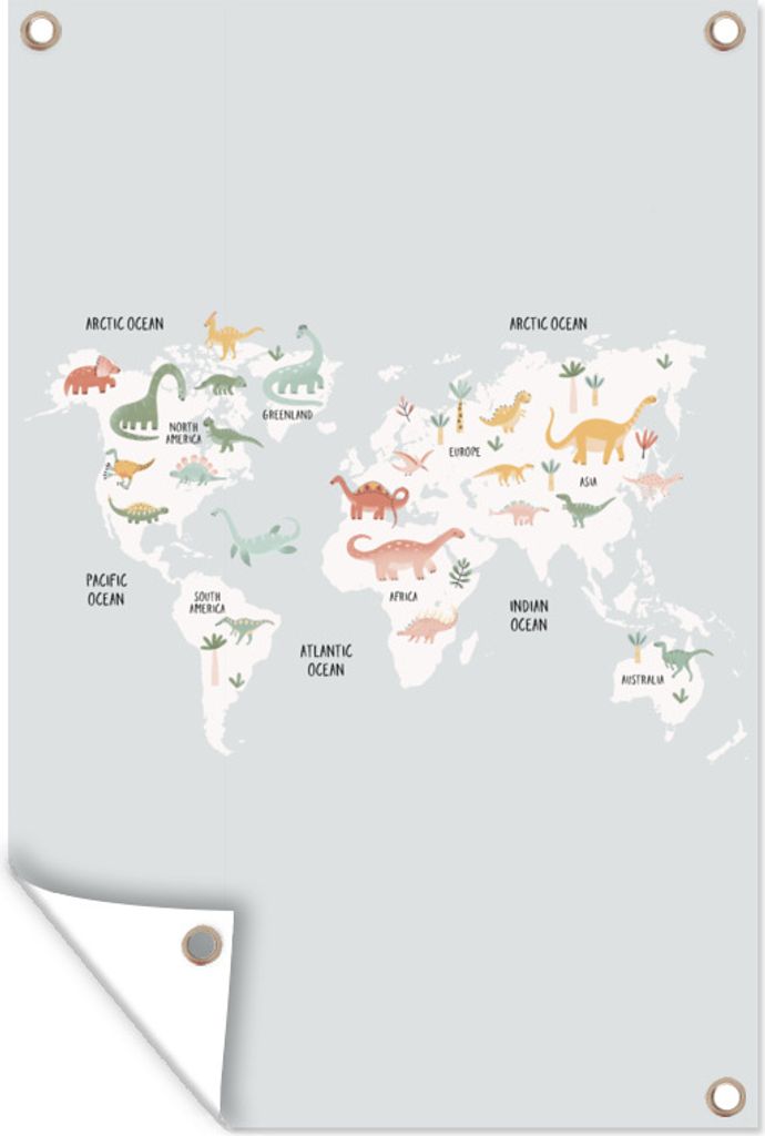 MuchoWow 40x60 cm Outdoor-Poster Gartendeko Sichtschutz Garten Poster für den Garten Weltkarte - Kind - Dino
