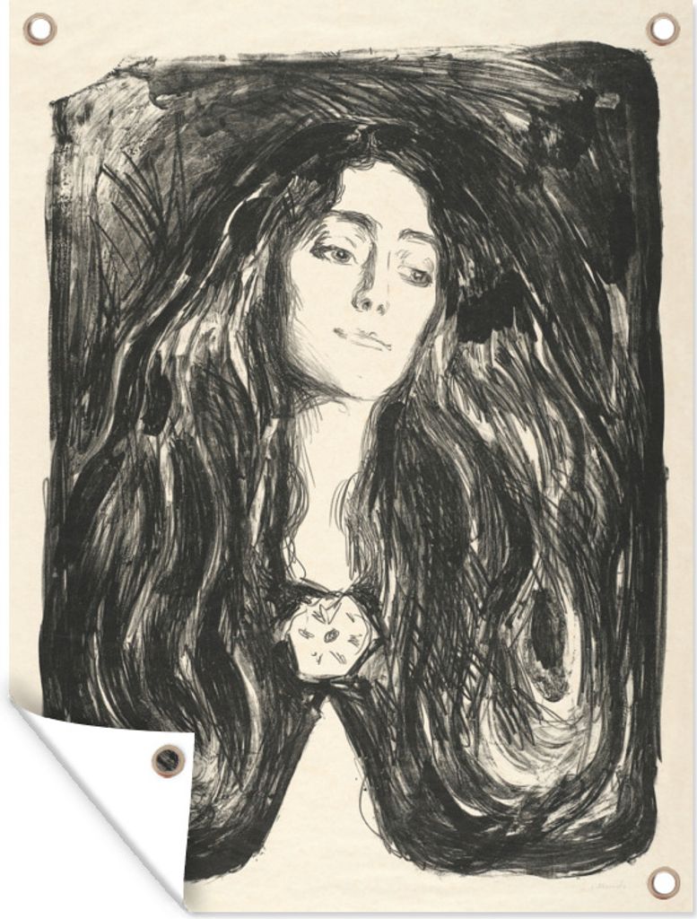 MuchoWow 30x40 cm Outdoor-Poster Gartendeko Sichtschutz Garten Poster für den Garten Die Brosche, Eva Mudocci - Gemälde von Edvard Munch