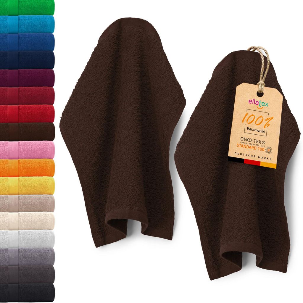 EllaTex PARIS 2er Set Seiftücher 30x30 cm – 100% Baumwolle, 500 g/m² Frottier, in Farbe: Chocolate