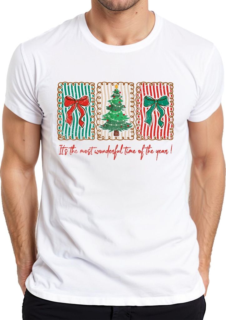 It's the most wonderful Weihnachtsbaum Schleife gestreift Retro Herren T-Shirt, Weiß, L