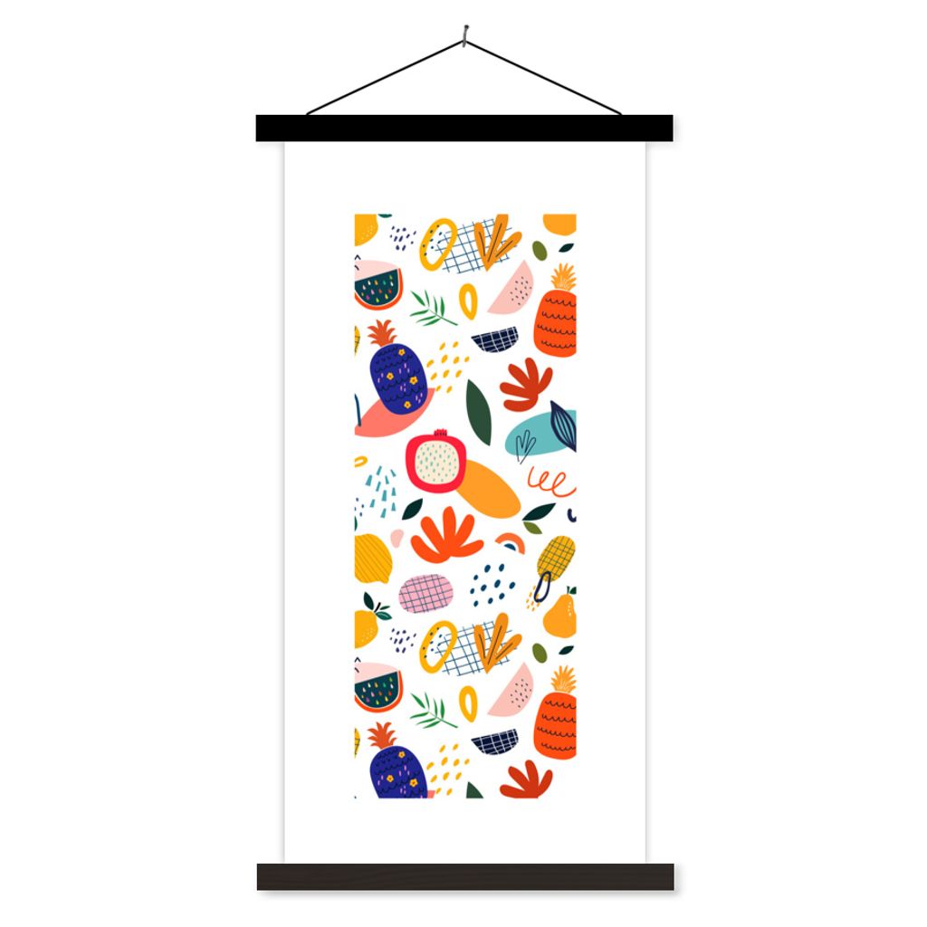 MuchoWow Textilposter Obst - Lebensmittel - Pastell - Weiß - Abstrakt 60x120 cm mit schwarzem Rahmen - Magnete