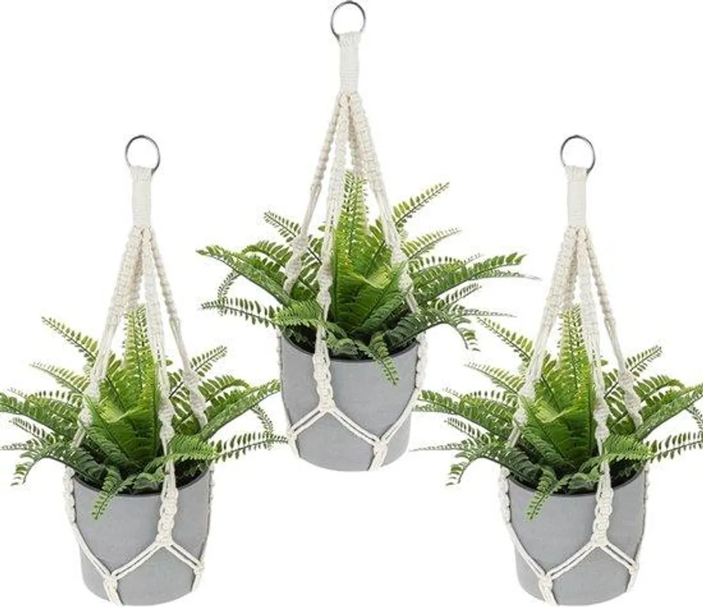 Écrans végétaux macramé coton fait main - 3 suspensions pour balcon 50cm