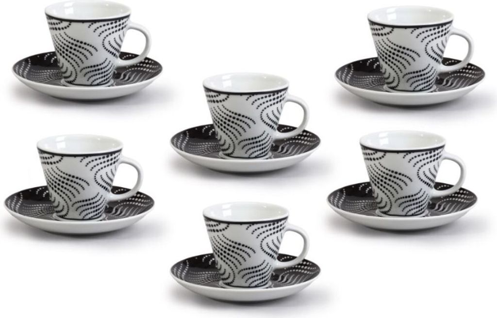 Thun 1794 Tom, Porzellantassen und Untertassen, Mokka, 100 ml, Riffel, Thun, 6 Stück