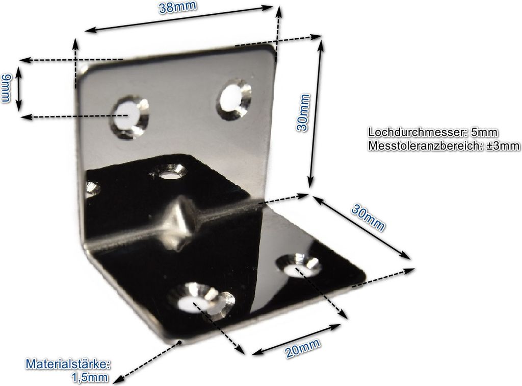 Edelstahl Winkel 30x30x38mm Chrom (VE 10Stk) 10x einsetzbar als Lochwinkel, Metallwinkel, Balkenwinkel, Verbinder, Winkelverbinder