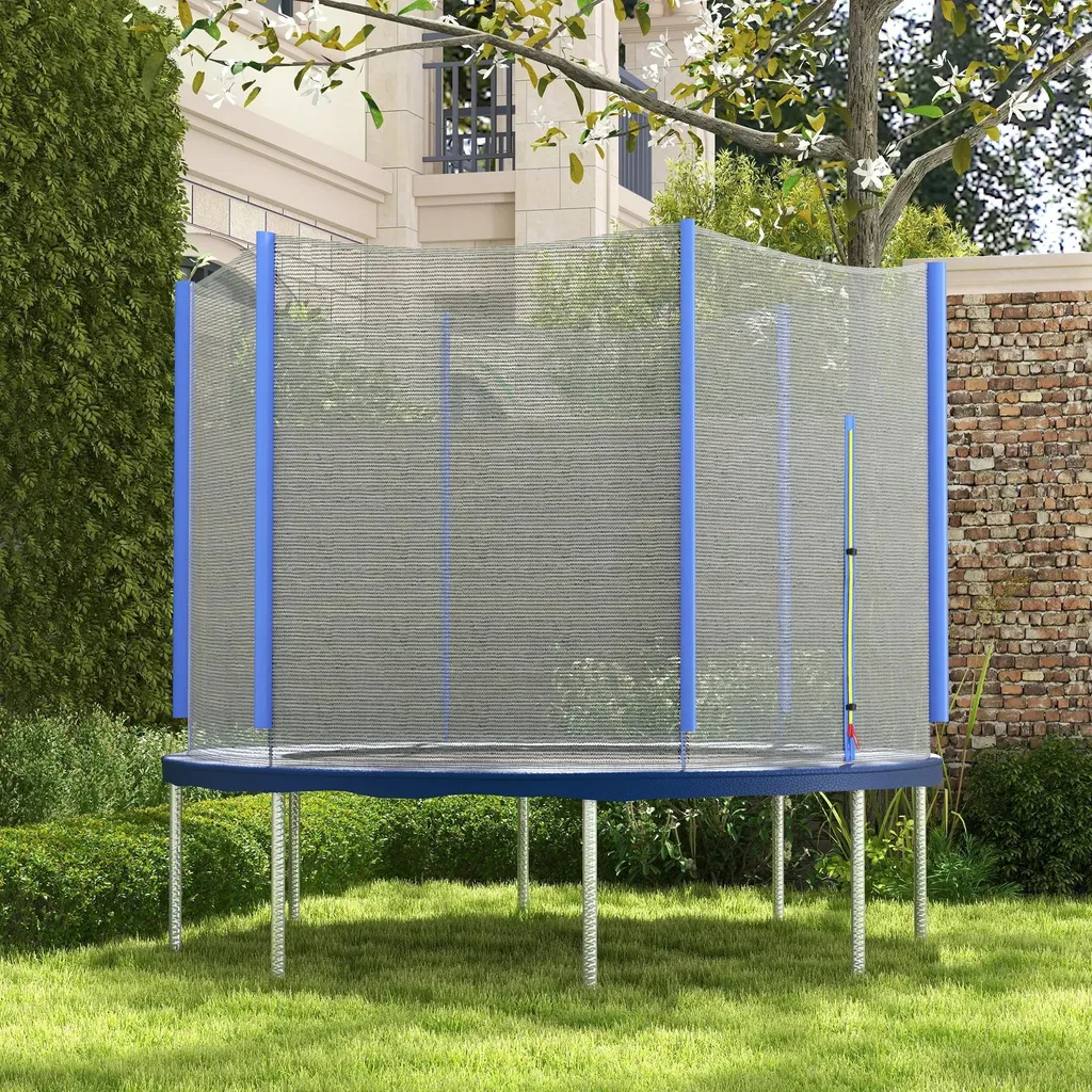 Filet trampoline 305 cm bleu résistant aux UV avec fermeture éclair