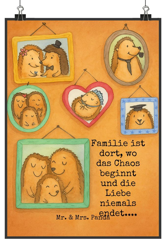 Mr. & Mrs. Panda Bild Igel Familie Design DIN A0 - Weiß - Geschenk, Liebe, Bilder, Mama, Muttertag, Wandbild, Deko, kunstdruck poster, drucke, wan...