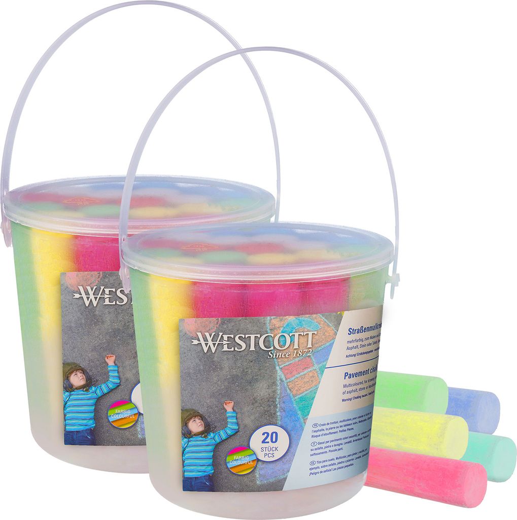 Straßenmalkreide (2er Set) | 2 x 20 Stück bunte Straßenkreide für Kinder im praktischen Transporteimer leicht abwaschbar Kreide