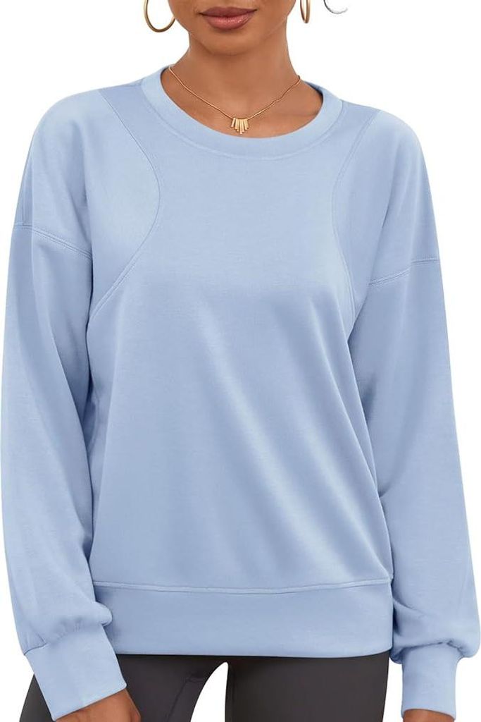 Damen Sweatshirt Oversize Langarm Sportlich Kurz Blau Gr. L Baumwolle