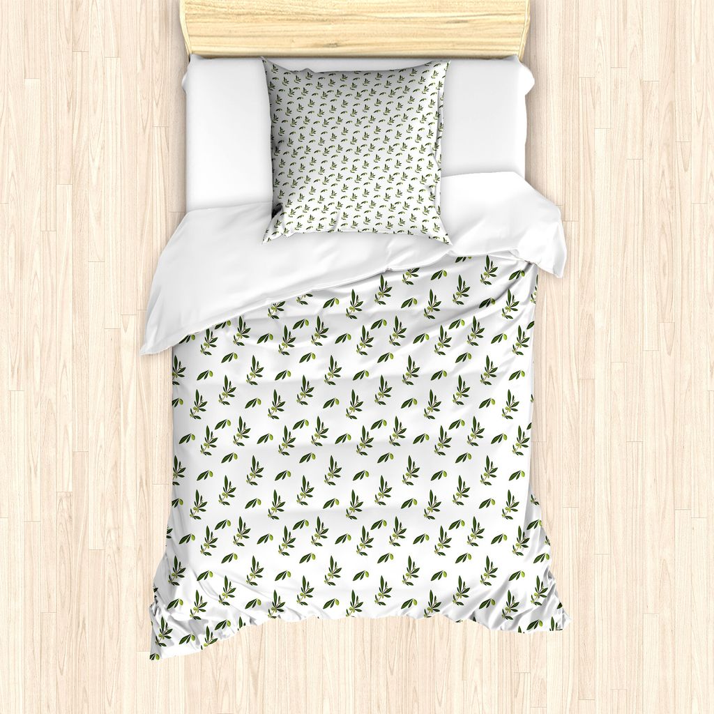 ABAKUHAUS Olive Bettbezug Set für Einzelbetten, Repetitive Blätter und Zweige, Milbensicher Allergiker geeignet mit Kissenbezug, 135 cm x 200 cm ...