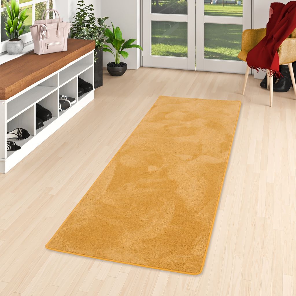 Hochflor Super Soft Teppich Läufer Deluxe Curry, Größe:100x300 cm