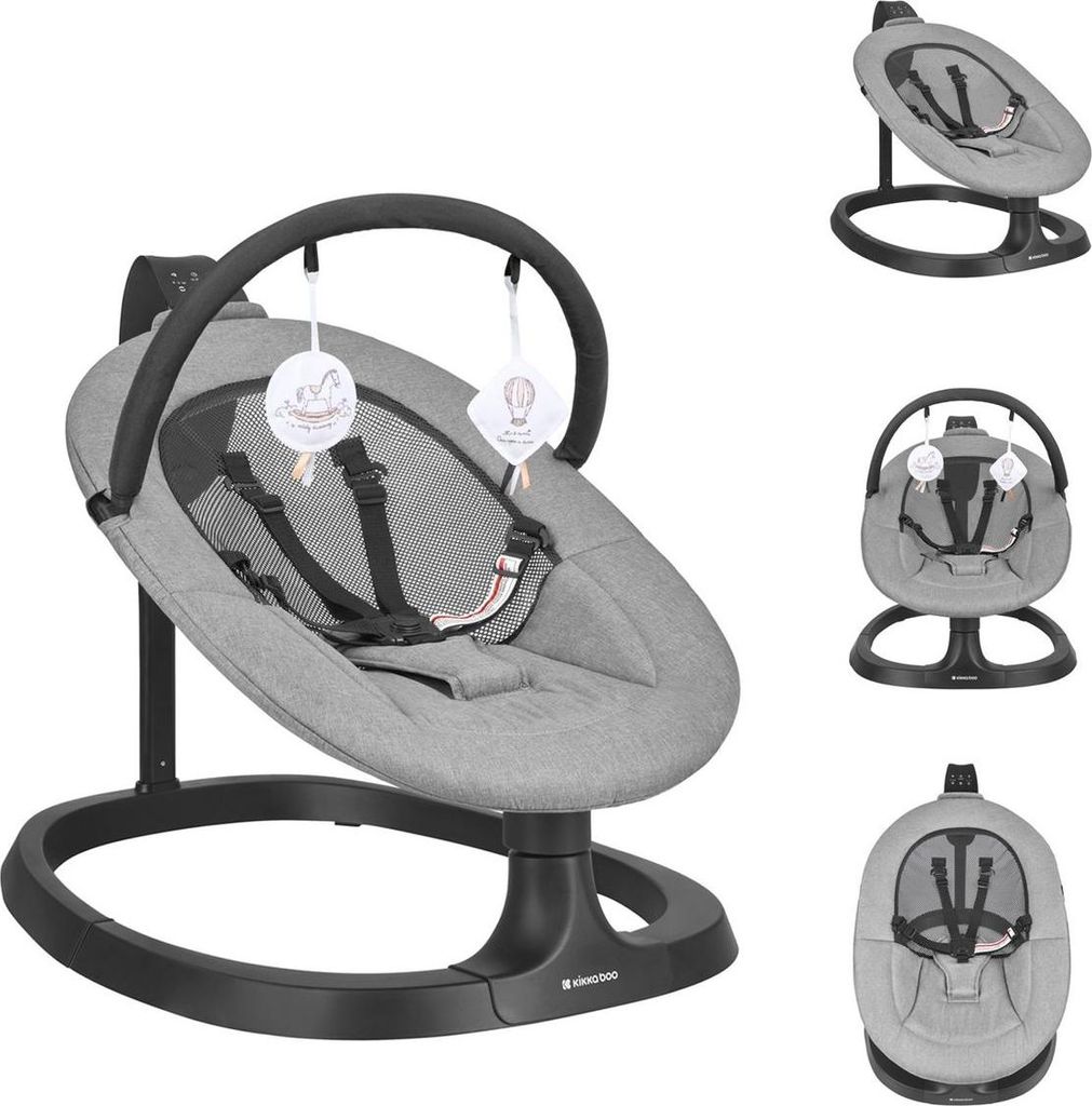 Kikka boo Babywippe Zazu elektrisch Kinderstuhl Musik Schaukelfunktion Timer grau