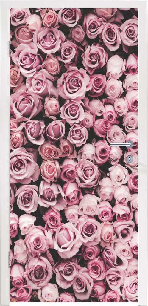 MuchoWow Türtapete Selbstklebende Türfolie Blumen - Rosen - Natur - Rosa - Botanisch 80x205 cm Türposter Türaufkleber Klebefolie Türklebefol...