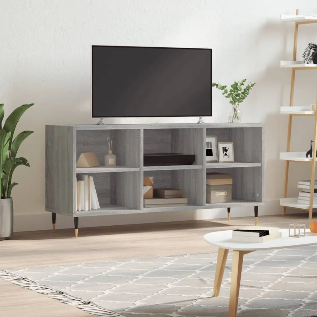 Tidyard Mobile TV Mobile da soggiorno Supporto TV Tavolo industriale per soggiorno e camera da letto con 2 scomparti aperti e 2 cassetti Armadi da soggiorno in ferro e legno grigio sonoma