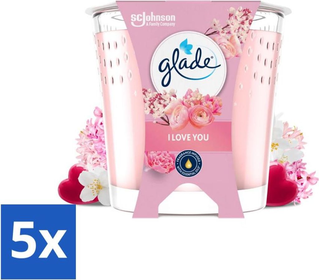 Glade - I Love You Duftkerze - 100% Rapswachs & Vegan - 112 g - Vorteilspack - 5 Stücke