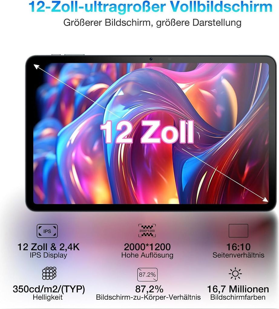 DOOGEE T20 Ultra 12 Zoll Tablet 32GB+256GB/2TB TF Helio G99 10800mAh Android 13 Gaming Tablet 2.4K 16MP/Dual SIM/4G LTE+5G WiFi/Widevine L1, Grau DOOGEE T20 Ultra 12 Zoll Tablet 32GB+256GB/2TB TF Helio G99 10800mAh Android 13 Gaming Tablet 2.4K 16MP/Dual SIM/4G LTE+5G WiFi/Widevine L1, Grau