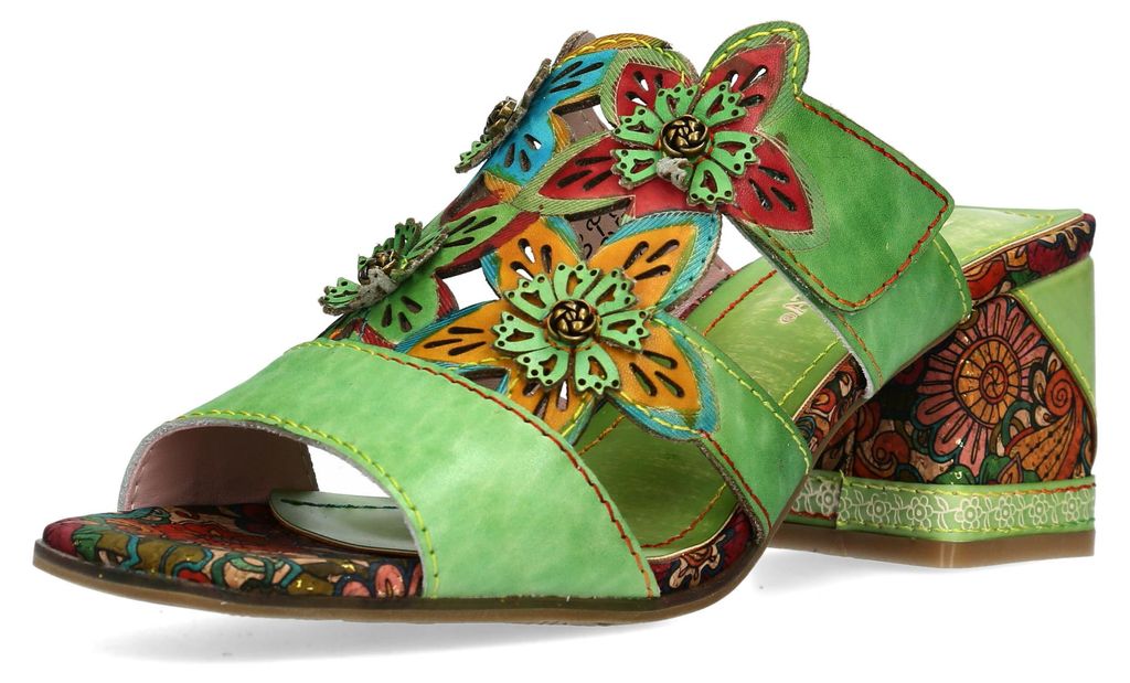 Laura Vita Damen Pantolette Karree Blockabsatz JACQUESO 09, Größe:40 EU, Farbe:Grün