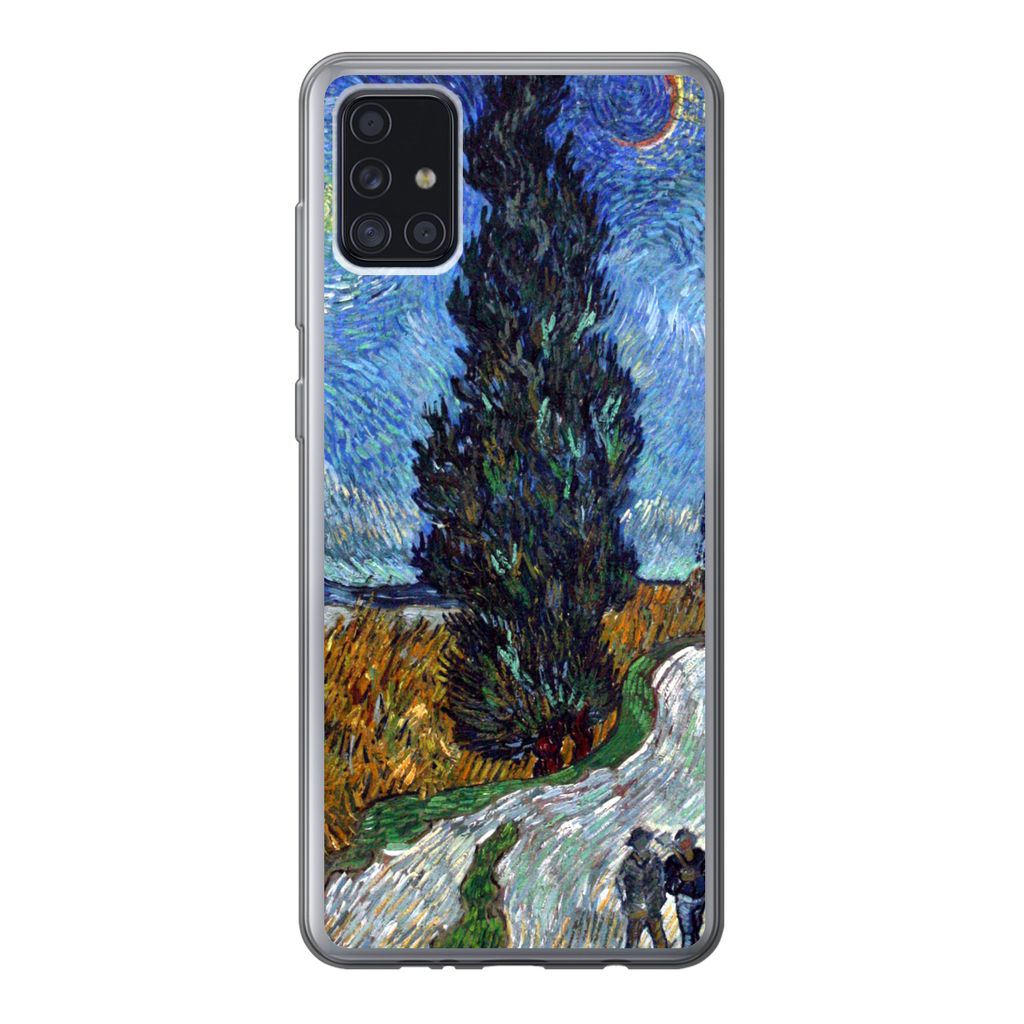 MuchoWow Handyhülle Schutzhülle Hülle für Samsung Galaxy A52 5G Straße mit Zypresse und Stern - Vincent van Gogh Silikon Softcase Handy Hül...