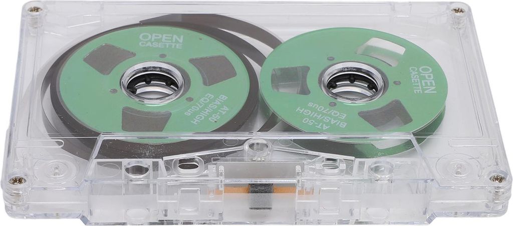 Reel-to-Rohling-Kassettenband, 50 Minuten, normale Vorspannung, doppelseitige Tonaufnahme aus Metall, mit transparenter Box, grün