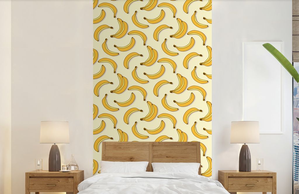 MuchoWow Fototapete für Wohnzimmer oder Schlafzimmer Wandtapete Vinyl Motivtapete Obst - Gestaltung - Banane - 120x240 cm - Hintergrundbild