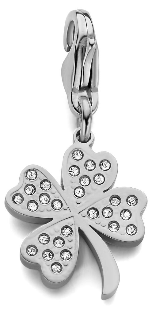 CO88 Collection 8CH-00028 Stalen Bedel - Klaver - Kristal - 18 x 19 mm - Carabijnhaak - Zilverkleurig