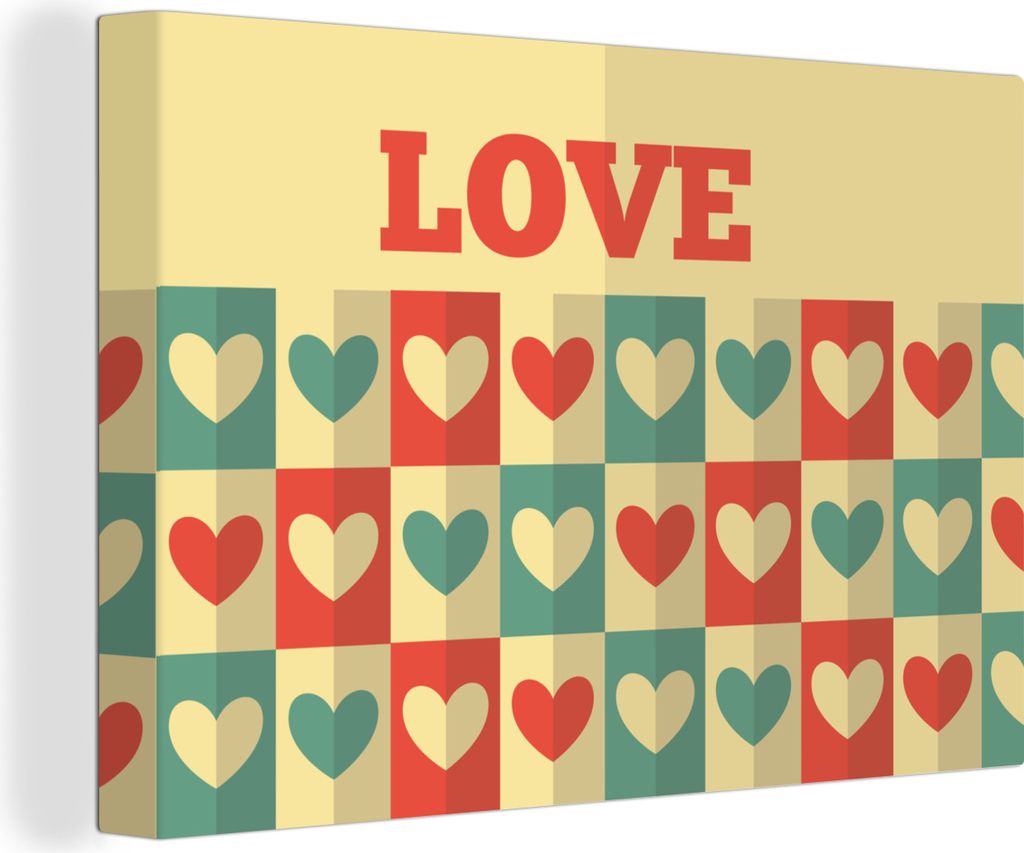OneMillionCanvasses - Leinwandbilder - 140x90 cm, Illustration zum Valentinstag mit Liebe und Herzen, Wandbilder Kunstdruck Wanddekoration - Foto...