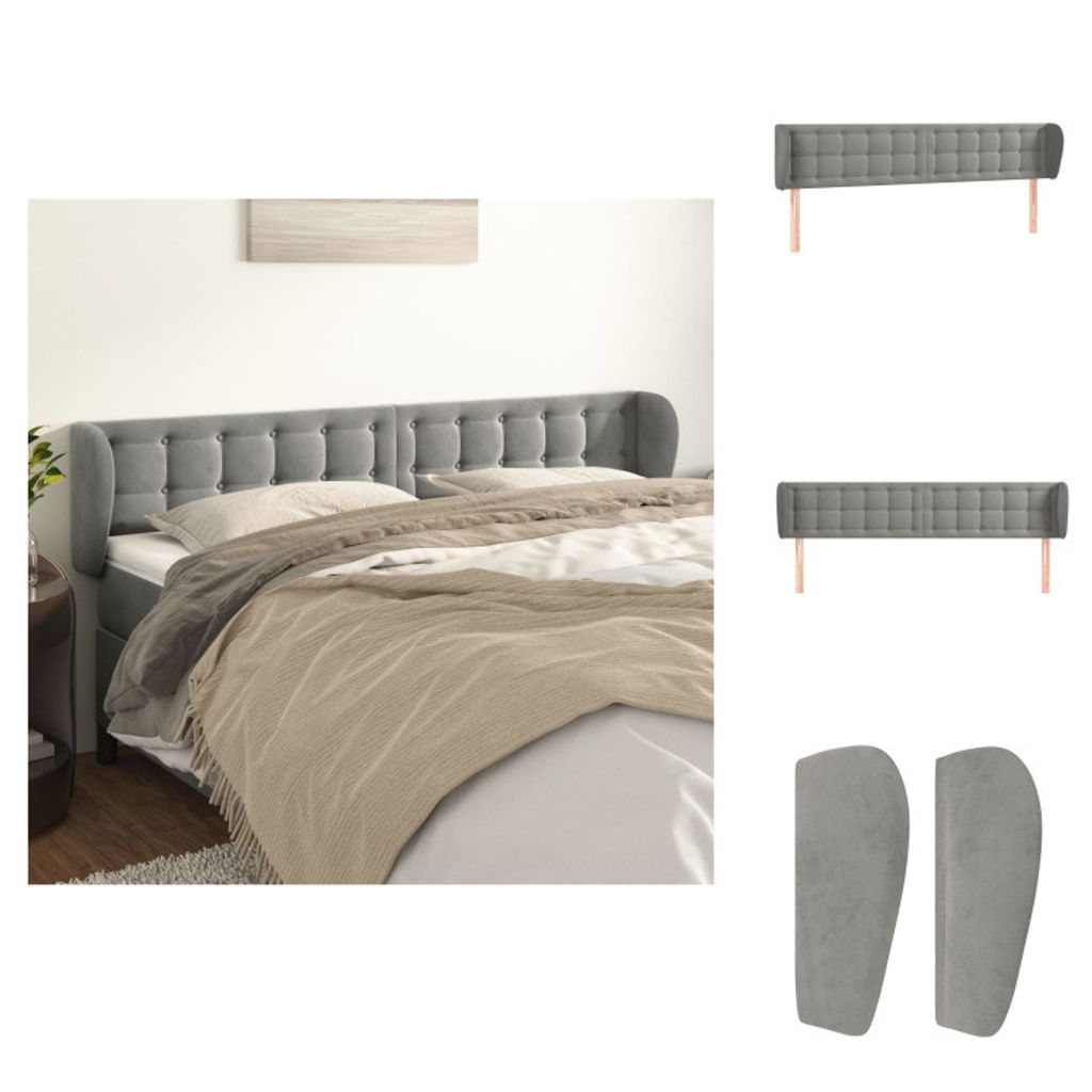 vidaXL Kopfteil mit Ohren Hellgrau 163x23x78/88 cm Samt - Kopf- & Fußenden