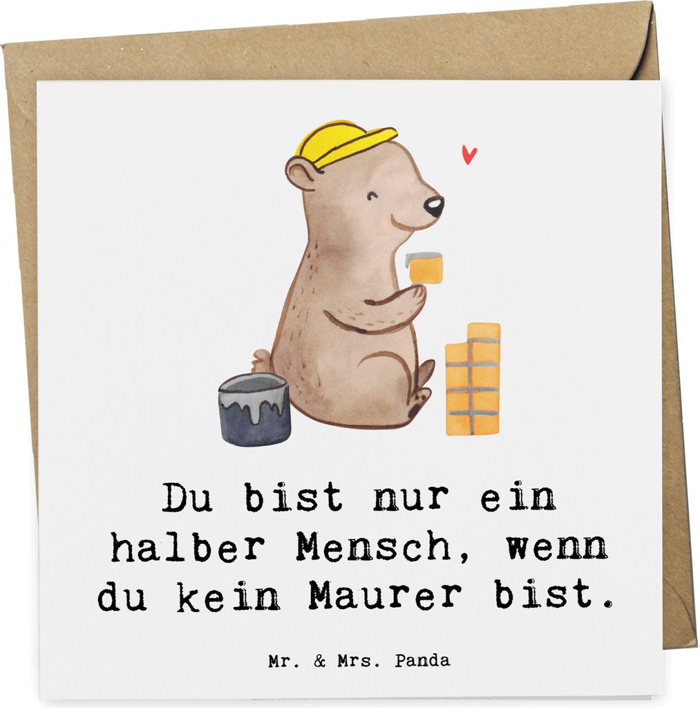Mr. & Mrs. Panda Klappkarte Maurer Herz - Weiß - Geschenk, faltkarte, Grußkarte, anlasskarte, doppelkarte, Glückwunschkarte, Witzig, Spruch, Han...