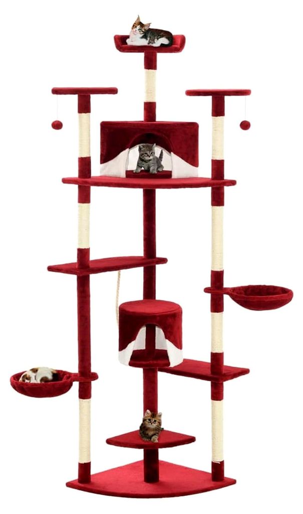 Katzenkratzbaum mit Sisal-Kratzsäulen 203 cm in Rot und Weiß, Katzenmöbel, Kratztonne für Katzen, Aktivitätskratzbäume, Katzenzubehör