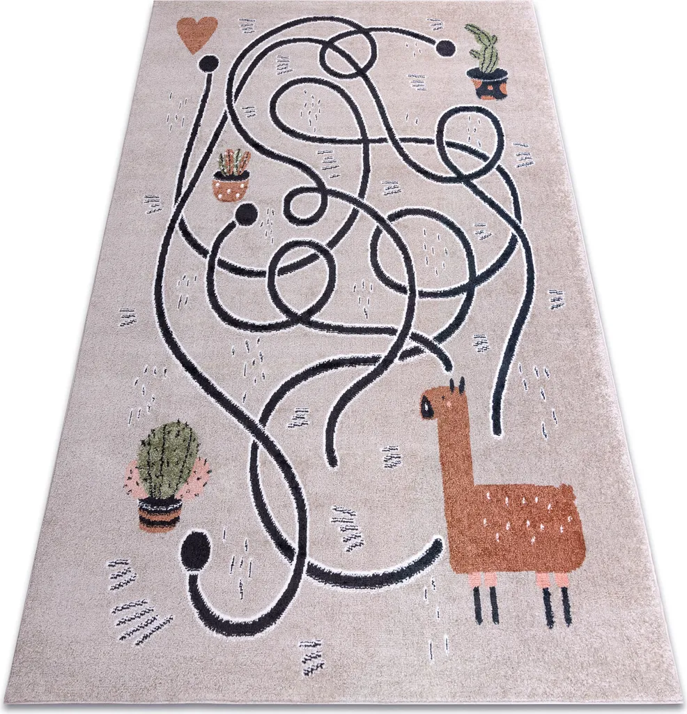 Tapis enfant antistatique lama beige multicolore FUN en 80x150 cm