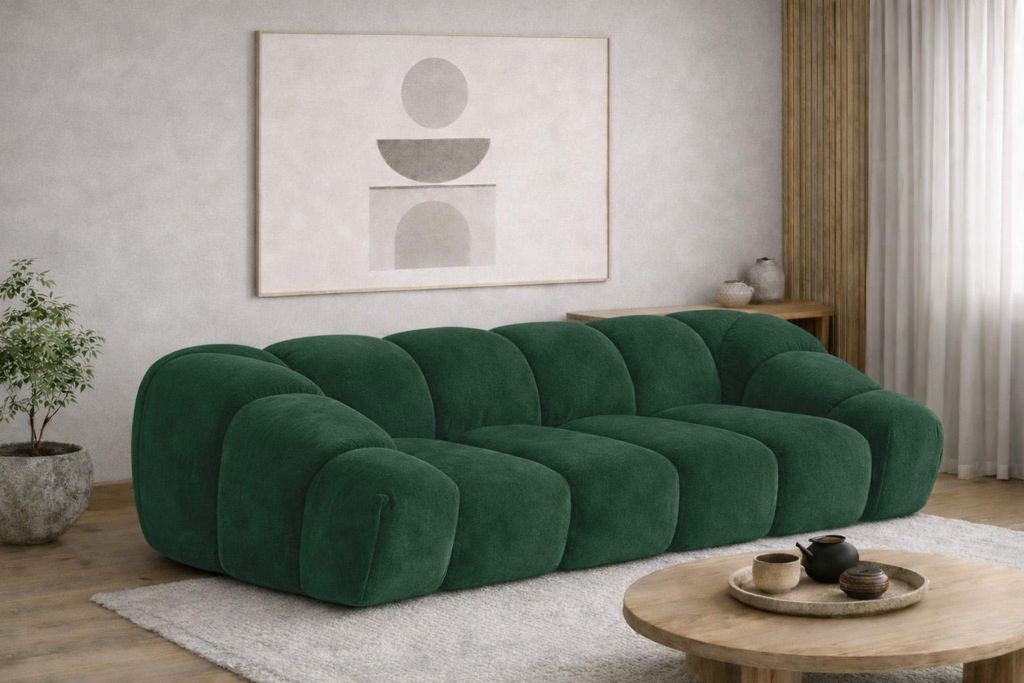 Kaiser Möbel Sofa 3-Sitzer modular, Veloursstoff Bluvel, Grün, CROISSANT