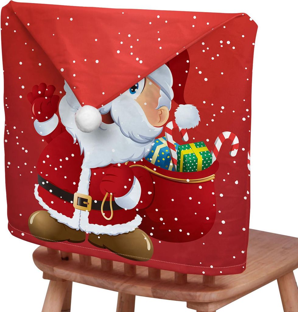 Weihnachtsstuhlbezug Set, 4 Stück Kurzflor & Doppelseitig Bedruckt, 50x65cm, Für Stuhllehnen & Festliche Dekoration, Geschenkidee