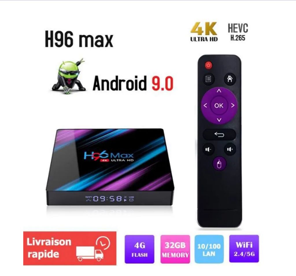 Android 10 H96max Smart-TV-Box Dual Wifi 4G + 32G 4K Netflix-Assistent Google Play Store-Anwendung Schnelle Multimedia-Box