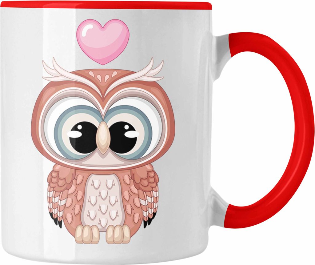 Trendation - Eulen Grafik Herz Tasse (Rot)