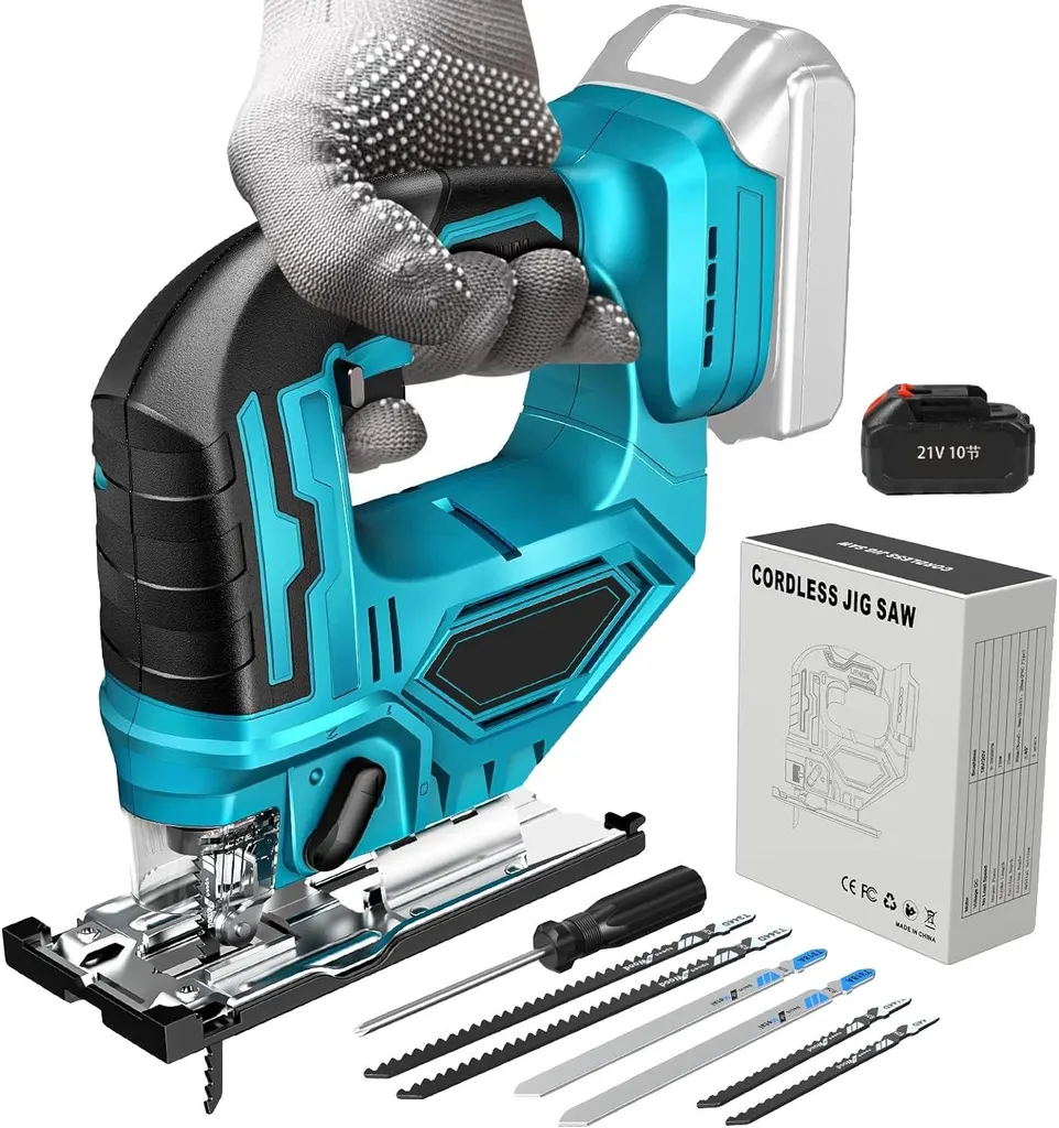 Scie sauteuse sans fil Brushless 18V, coupe d'onglet précise et batterie