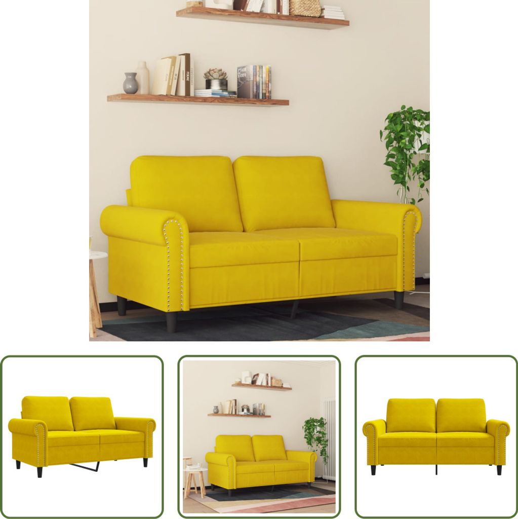 The Living Store 2-Sitzer-Sofa Gelb 120 cm Samt